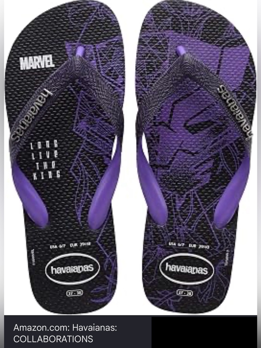 NWT Havaianas Men’s Top Marvel Black Panther Flip Flop Sandal, Size 9/10